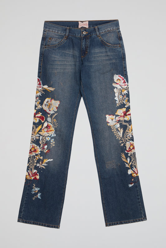 Faded Bloom Embroidered Denim Jeans