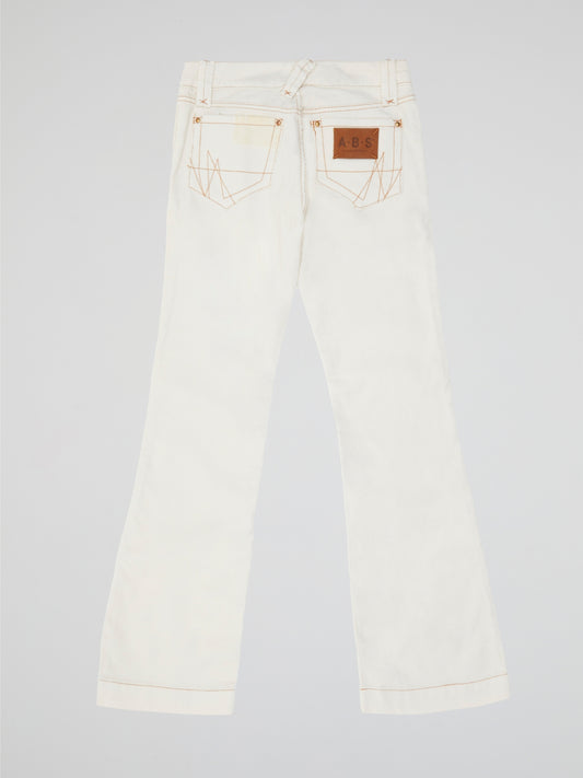 White Exposed-Stitching Flared Pants