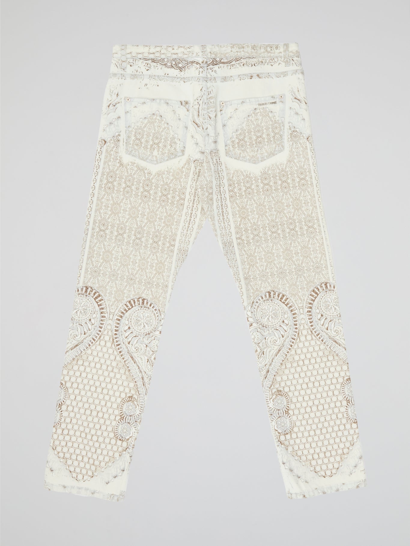 White Intricate Lace-Embroidered Slim Fit Trousers