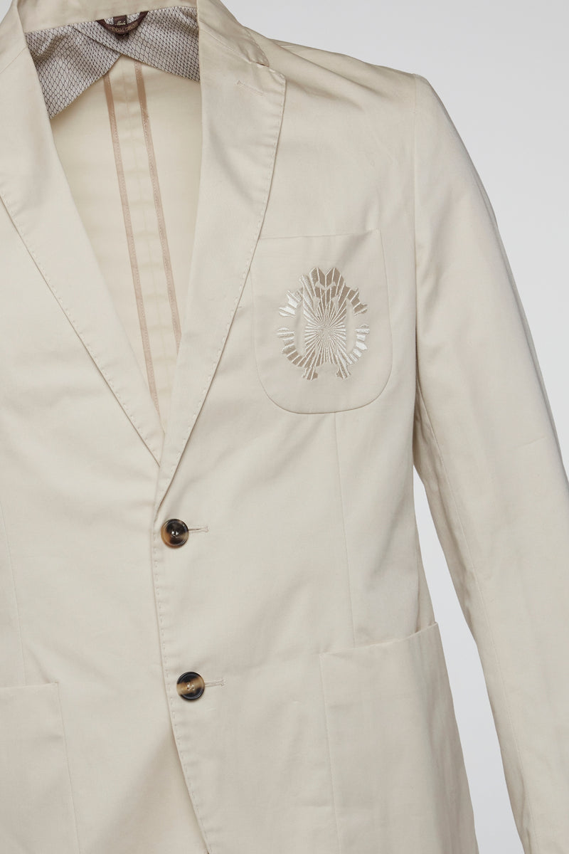 White Regal Crest Embroidered Tailored Blazer