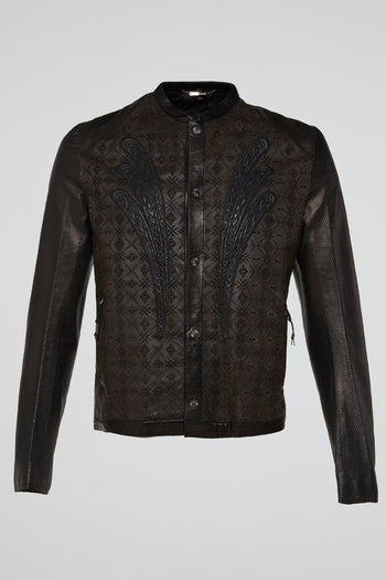 Brown Ornate Embossed Leather Jacket