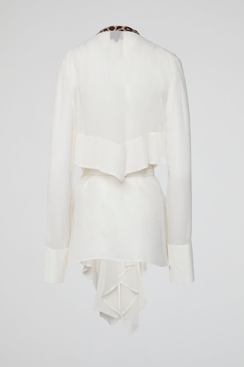 White Draped Belted Blouse