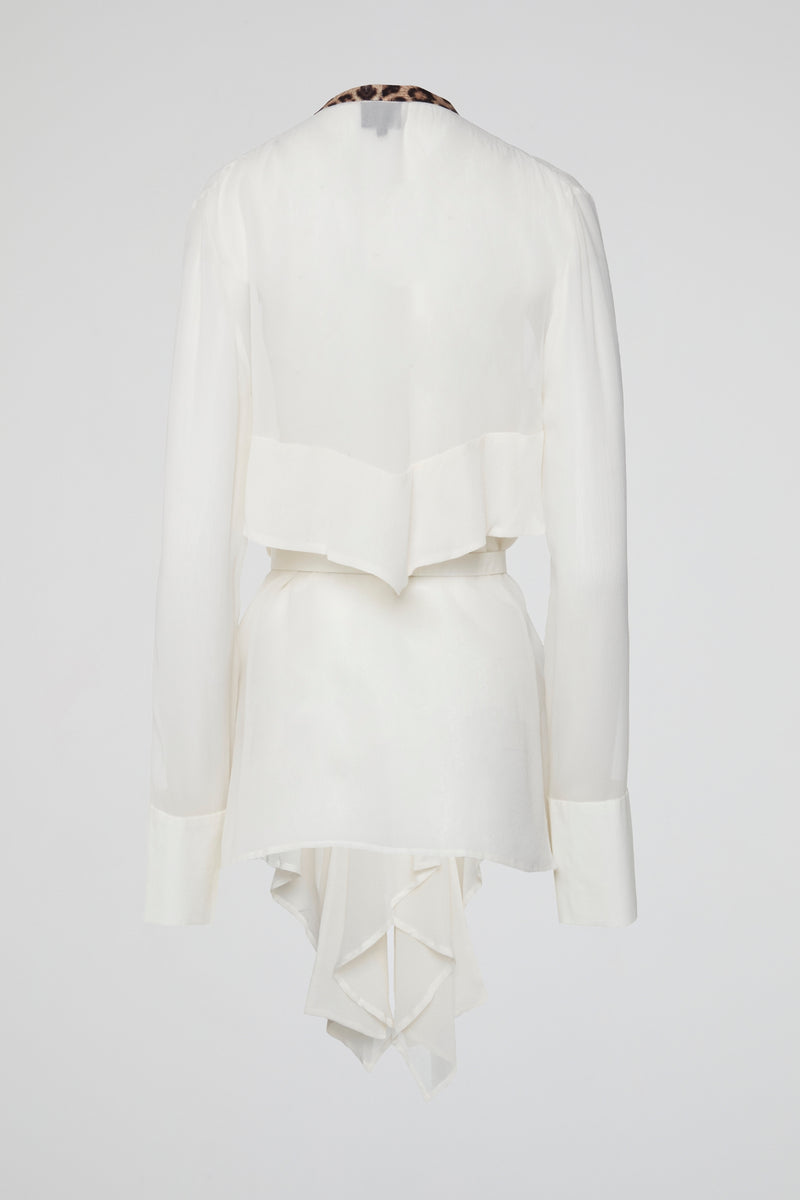 White Draped Belted Blouse