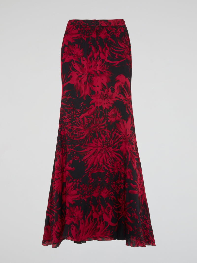 Red Scarlet Bloom Satin Maxi Skirt