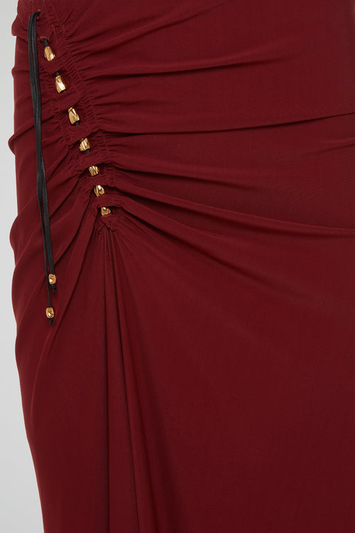 Red Bead-Detail Draped Skirt