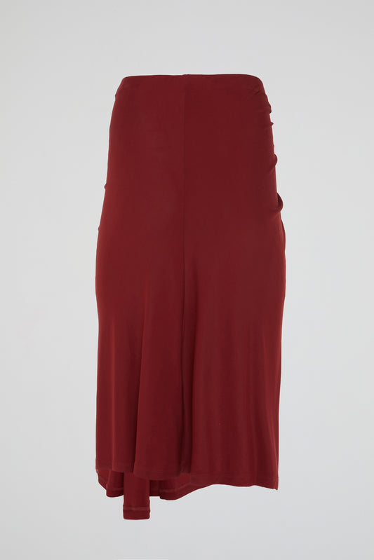 Red Bead-Detail Draped Skirt