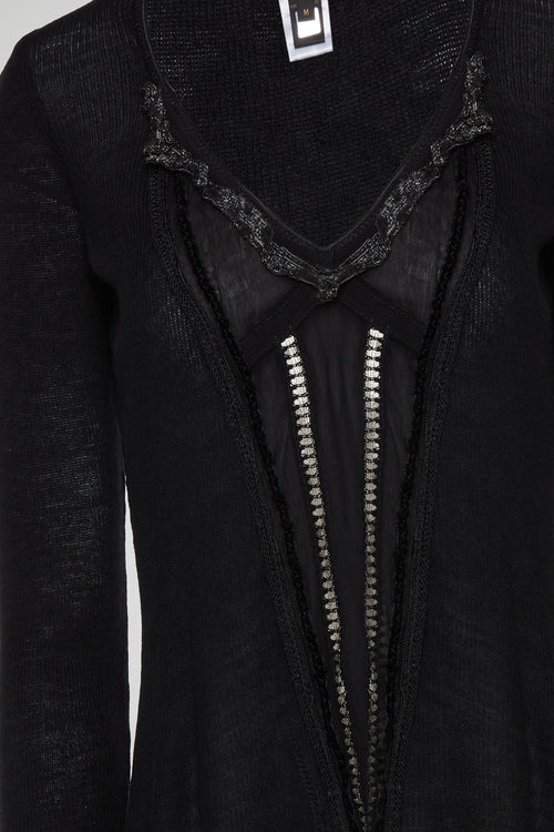 Black Sheer Knit Top with Zipper Detail