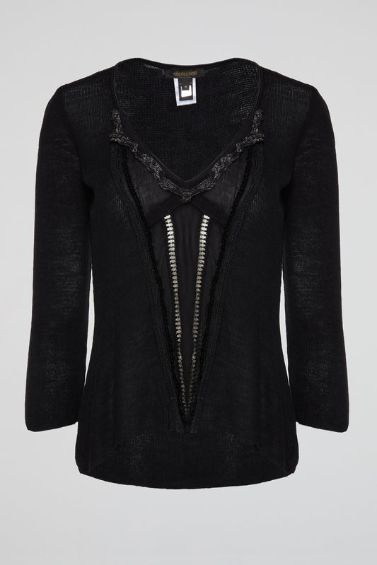 Black Sheer Knit Top with Zipper Detail