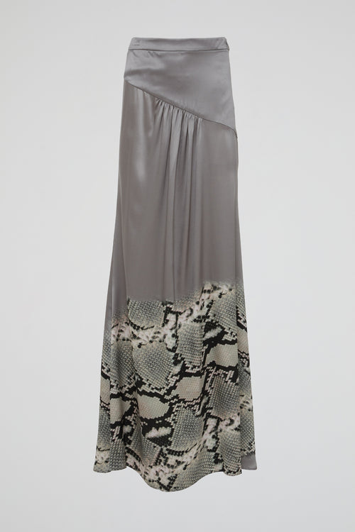 Silver Satin Snakeskin Print Maxi Skirt