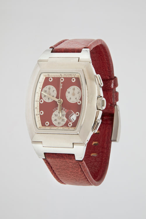 Red Leather Strap Chronograph Watch