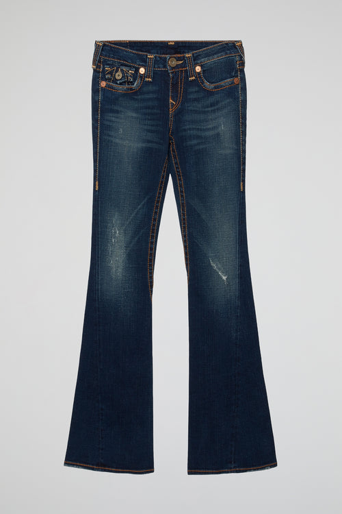 Navy Flared Denim Jeans with Contrast Stitching