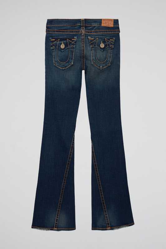 Navy Flared Denim Jeans with Contrast Stitching