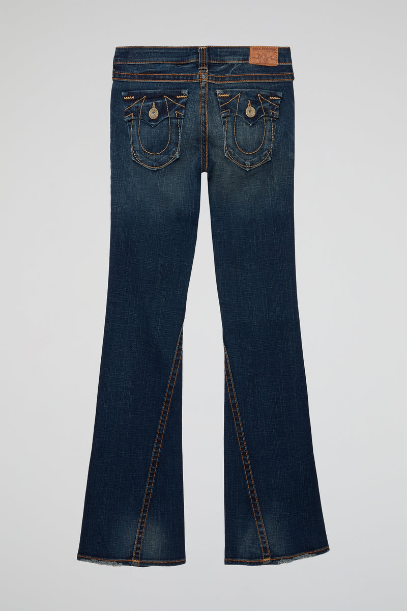 Navy Flared Denim Jeans with Contrast Stitching