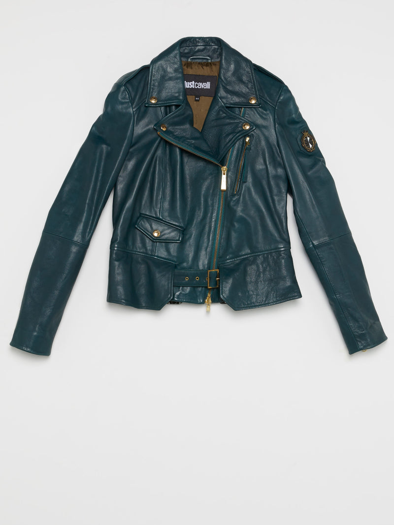 Green Belted Leather Jacket