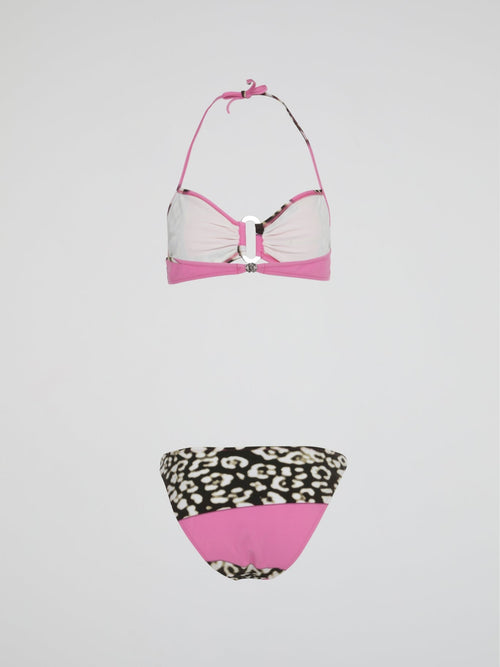 Pink Leopard Print Bikini Set