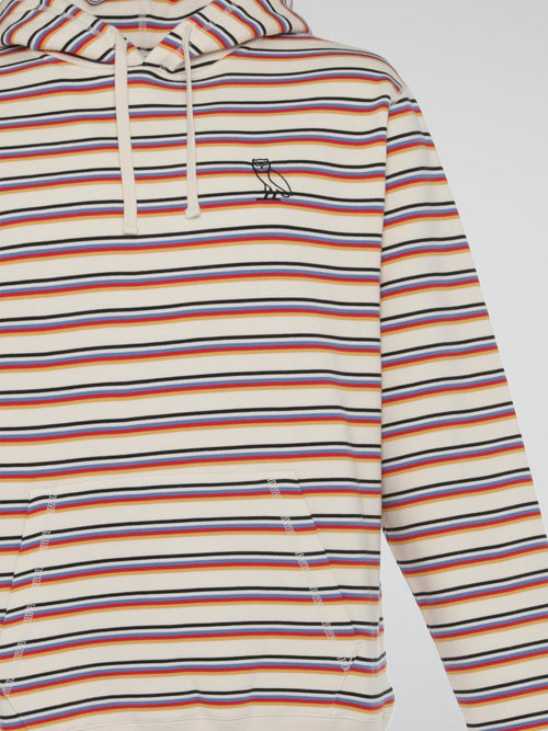 Cream Multi Stripe Hooded Sweatshirt