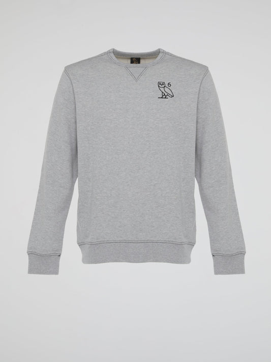 Grey Contrast Stitch Long Sleeve Crewneck T-Shirt