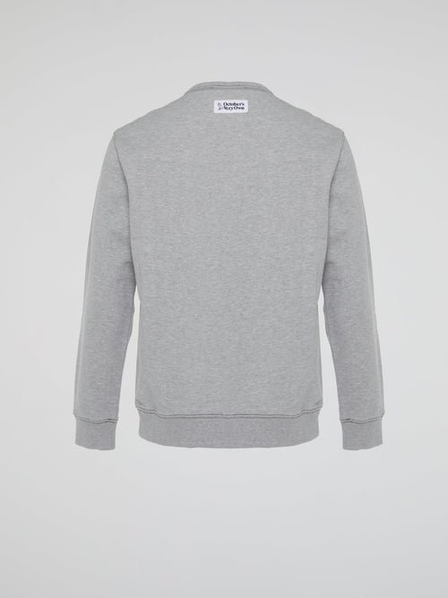 Grey Contrast Stitch Long Sleeve Crewneck T-Shirt