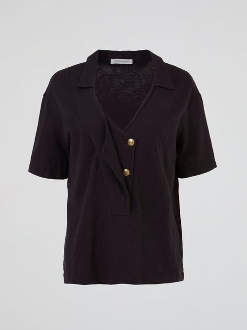 Twist Collar Button Top