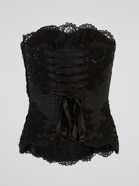Black Floral Embellished Corset Top
