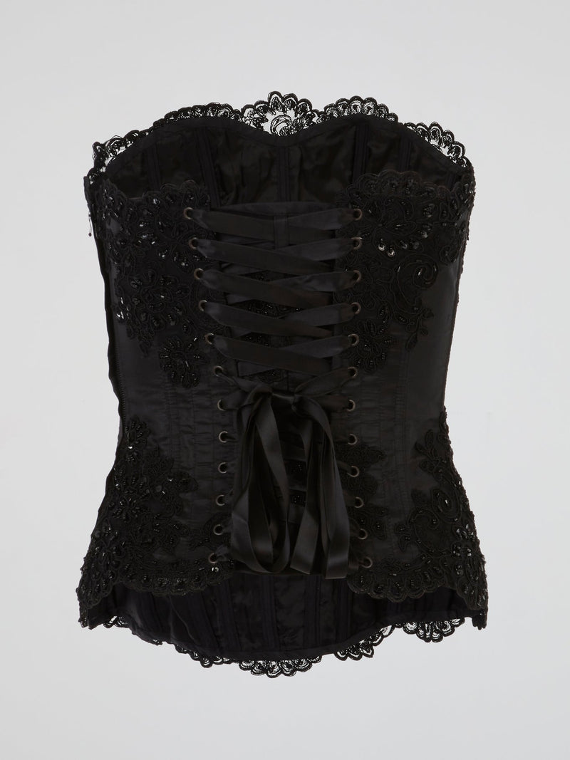 Black Floral Embellished Corset Top
