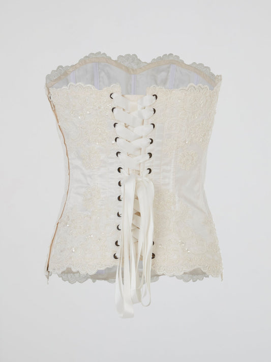White Pearl Embroidered Corset Top