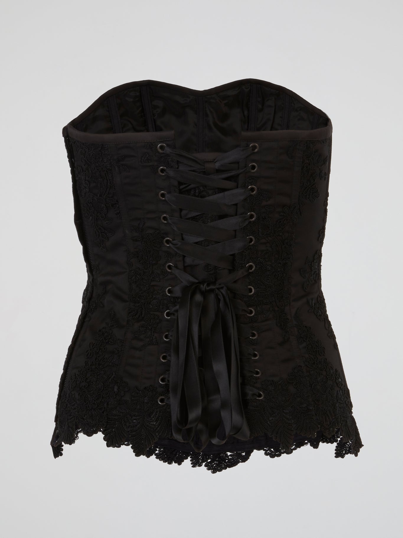 Black Embroidered Satin Corset Top