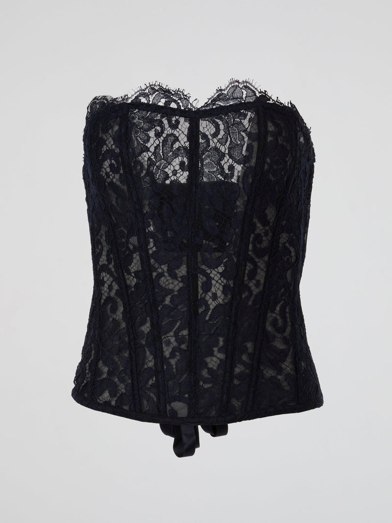 Navy Lace Sheer Corset Top