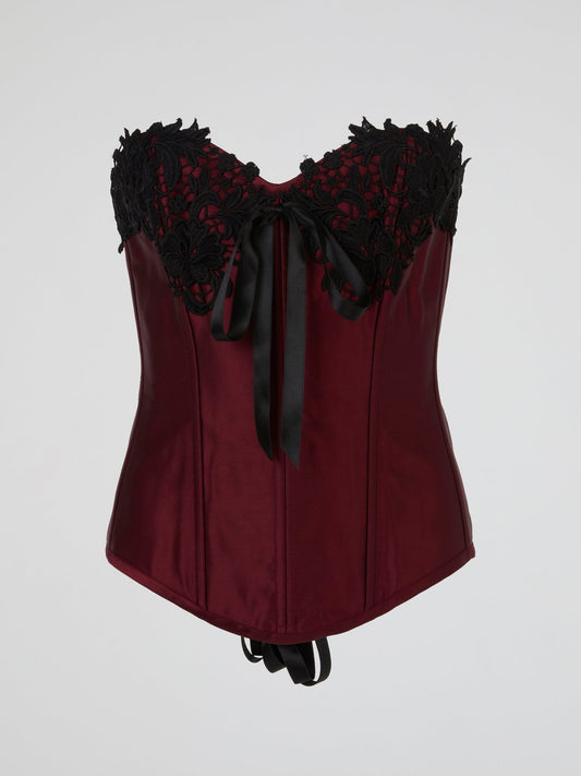 Burgundy Wine Black Lace-Up Corset Top