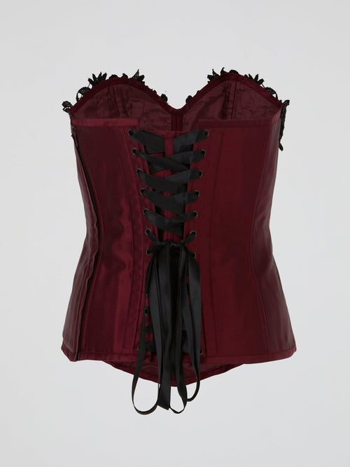 Burgundy Wine Black Lace-Up Corset Top