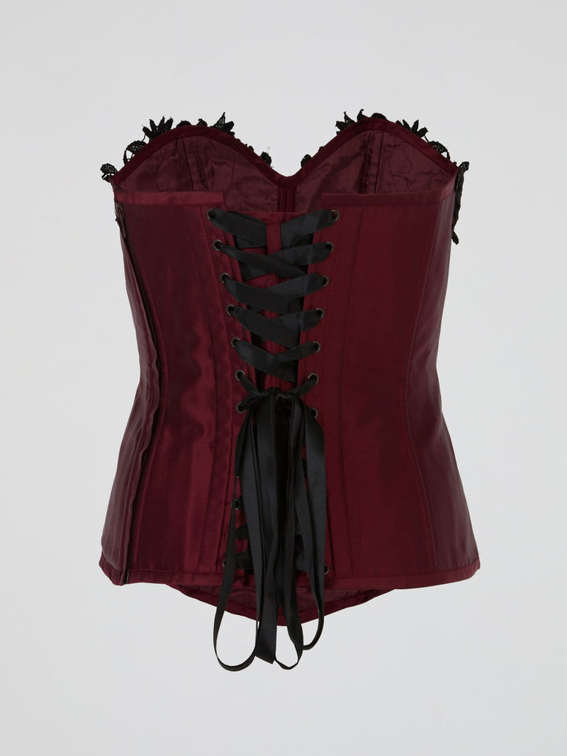 Burgundy Wine Black Lace-Up Corset Top