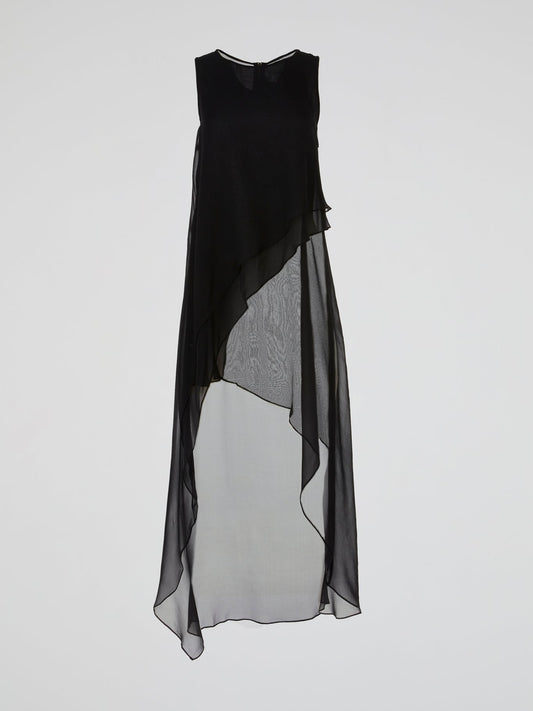 Black Sheer Layered Asymmetric Maxi Dress