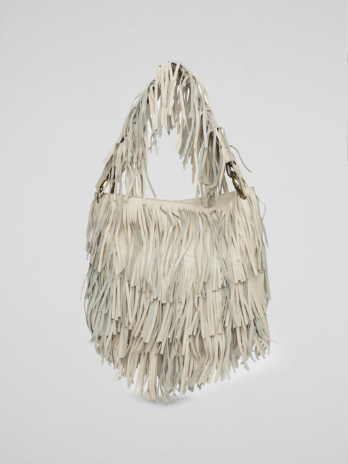 White Fringe Cascade Shoulder Bag