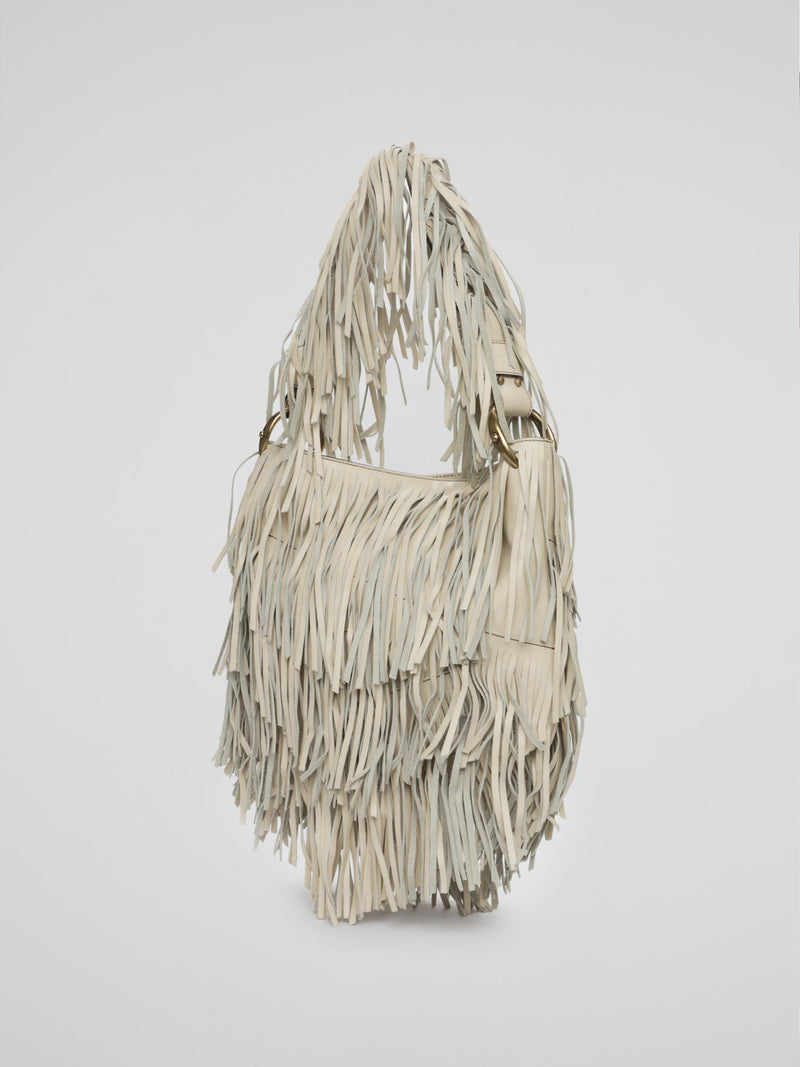 White Fringe Cascade Shoulder Bag