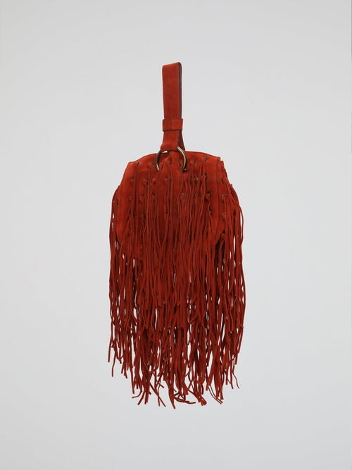 Red Rust Fringe Corset Wristlet Bag