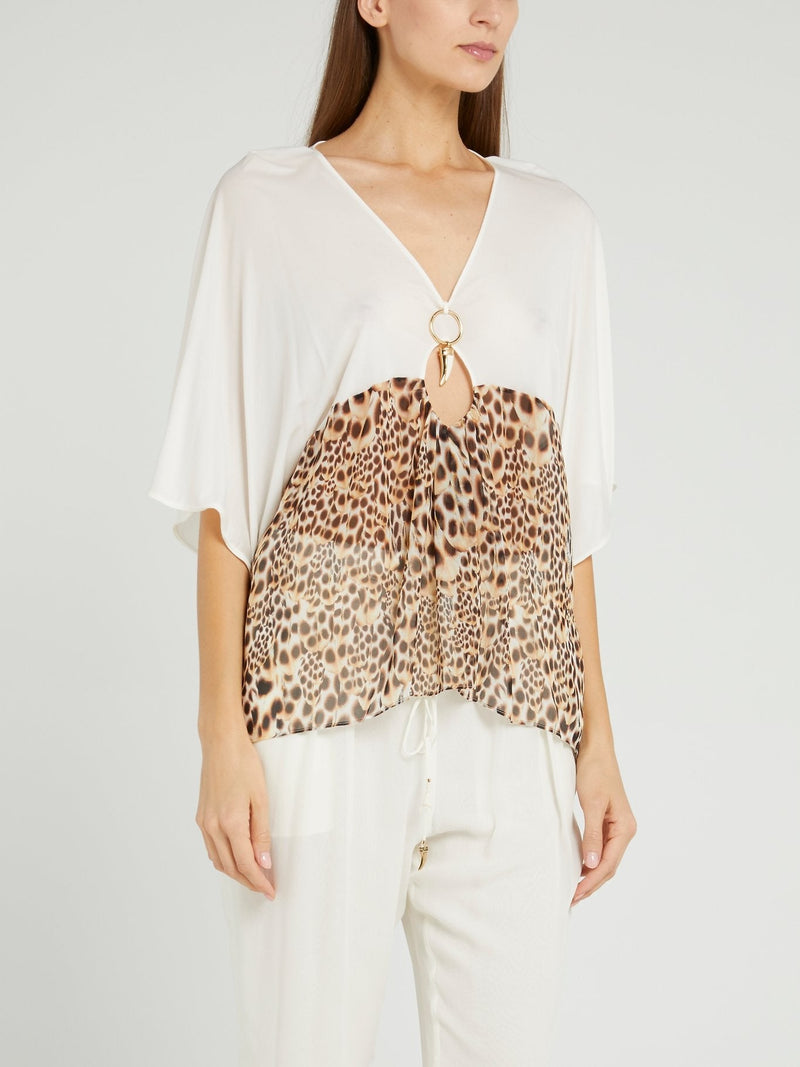 Leopard Panel Keyhole Blouse