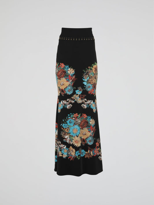 Black Floral Print Maxi Skirt