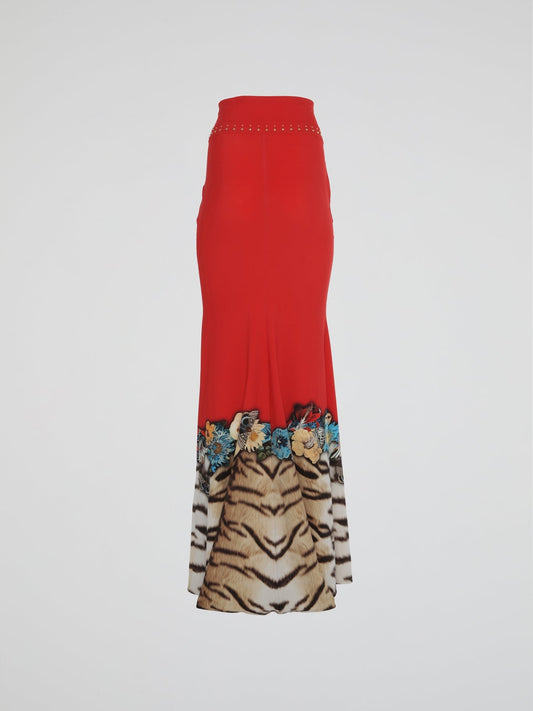 Red Animal Print Maxi Skirt