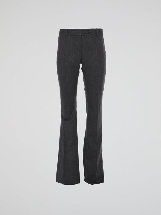 Grey Pinstripe Flared Pants