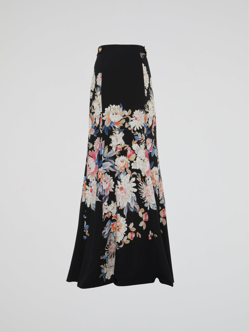 Black Floral Print Maxi Skirt