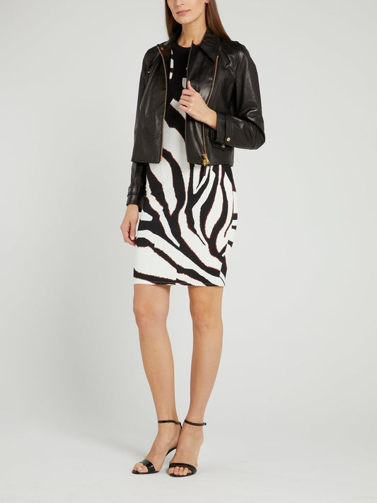 White Zebra Effect Halter Dress