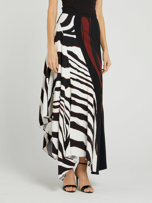 Animal Print Flounce Midi Skirt