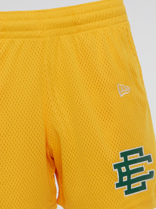 Yellow Perforated Letter Shorts