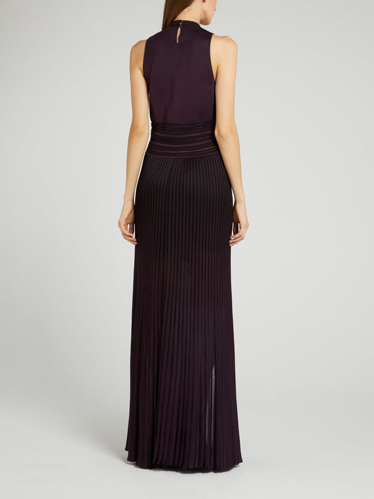 Purple Baroque Pleated Slit Dress