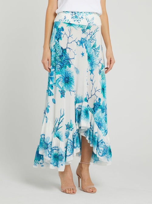 Ocean Print Frill Hem Skirt