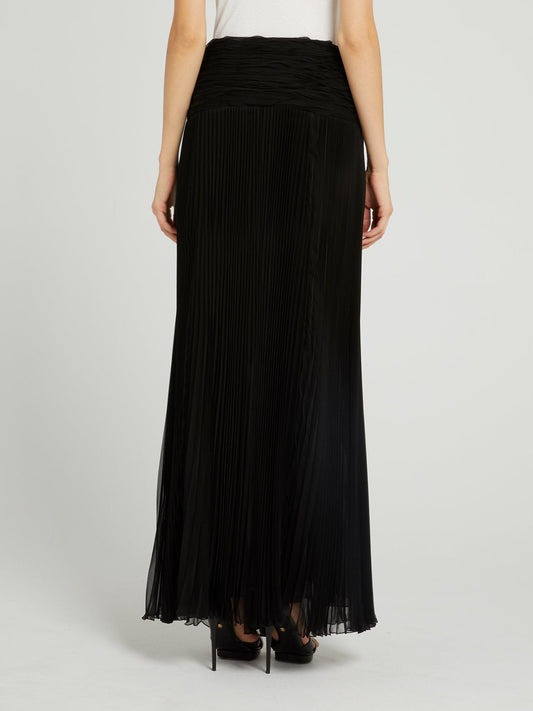 Black Micro-Pleated Maxi Skirt