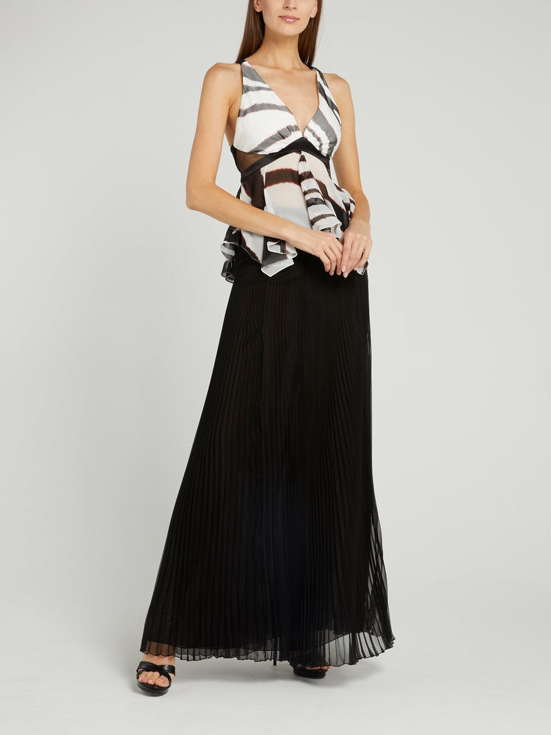 Black Micro-Pleated Maxi Skirt