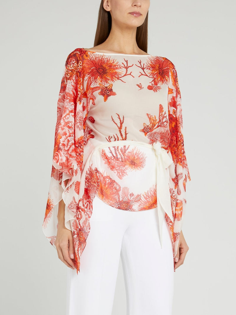 Ocean Print Bateau Blouse