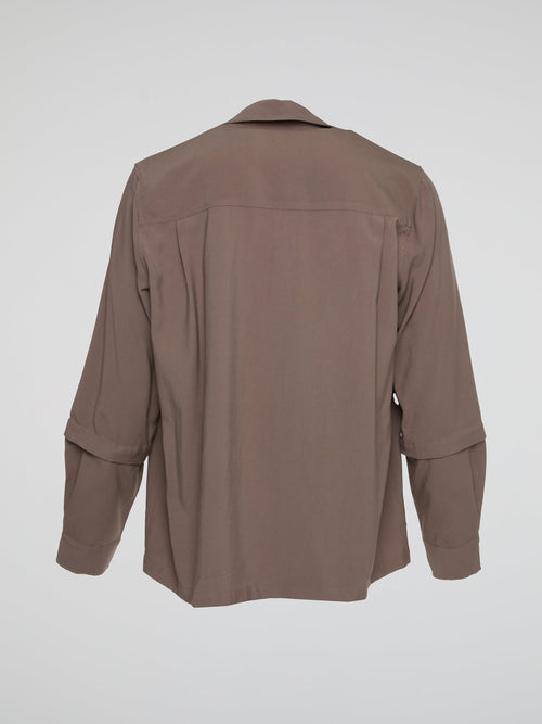 Brown Double Sleeve Layer Button Shirt