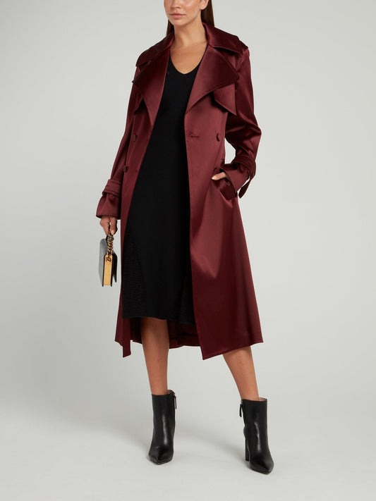 Burgundy Double-Breasted Trench Coat